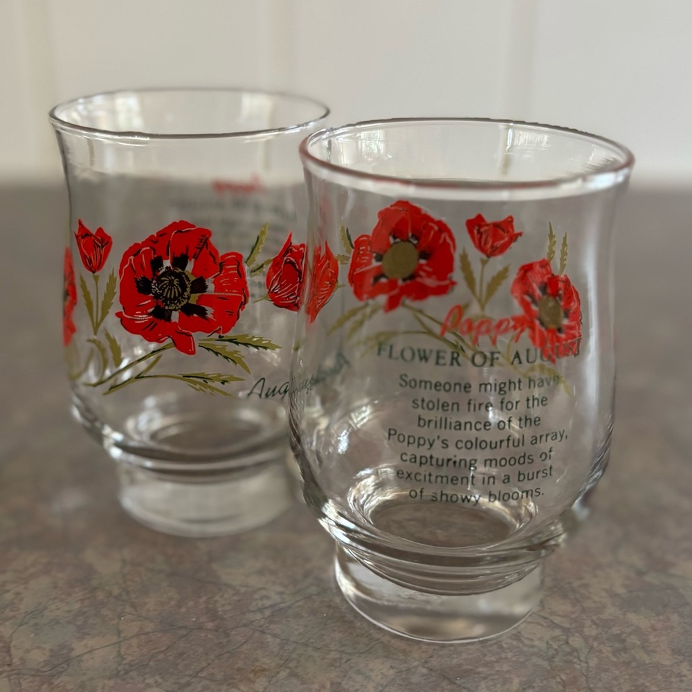 60's August Poppy Flower of the Month Glasses - 2 - Dominion Glassware - Birthda